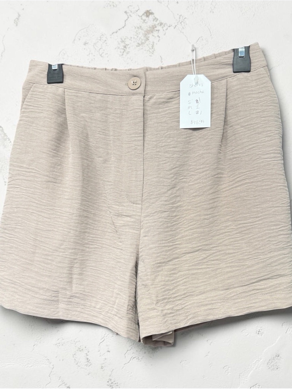 Zenana Outfitters High-Waist Textured Taupe Shorts